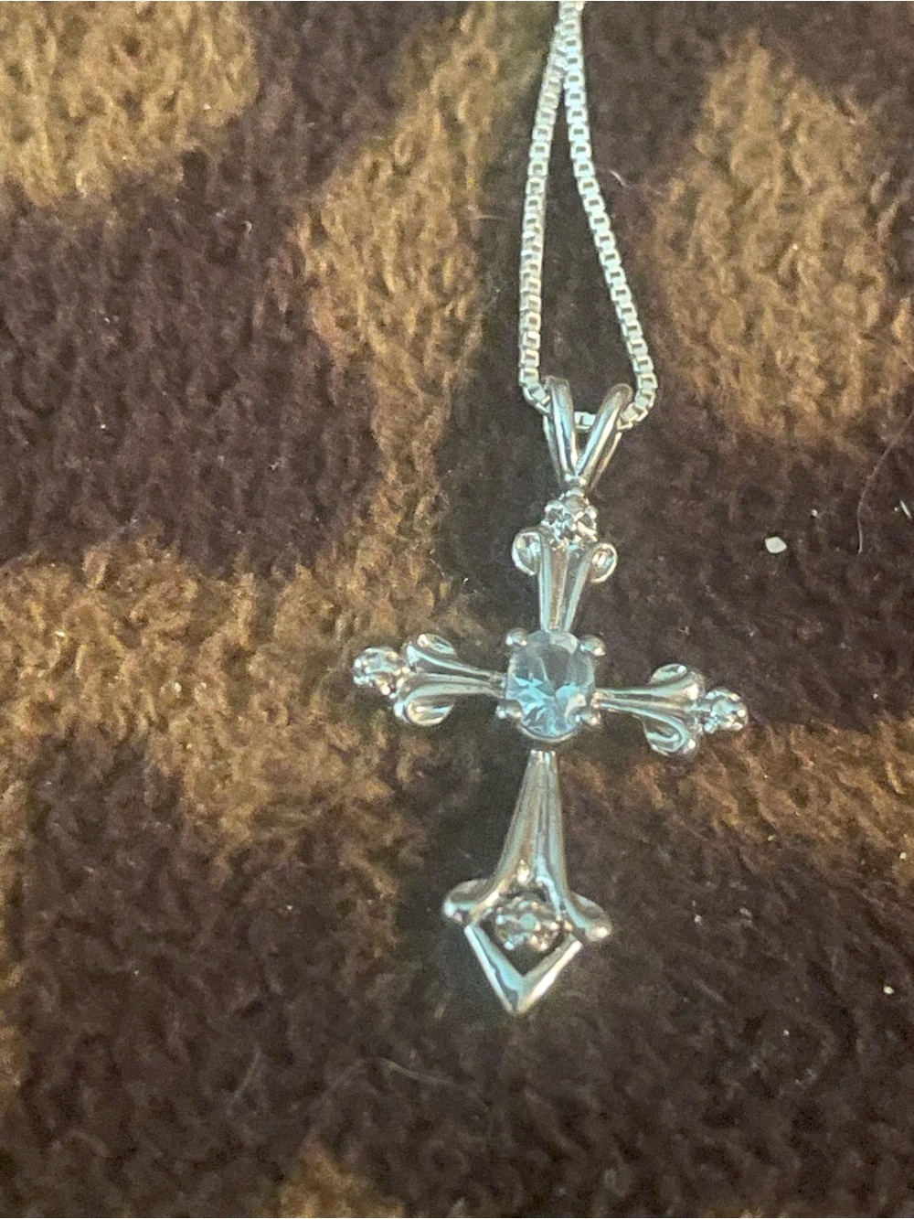 925 Sterling Silver Cross Pendant Necklace - Clear Gem Accent